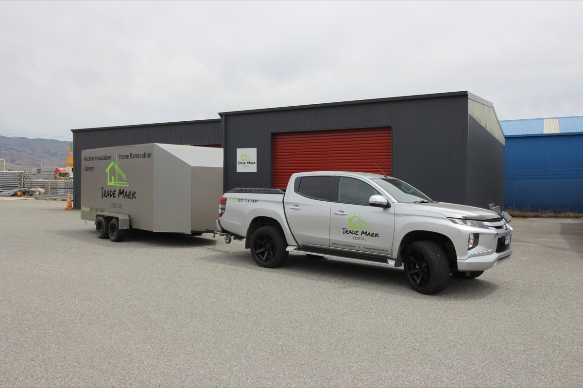 Trade Mark Central branded ute and trailer in Central Otago